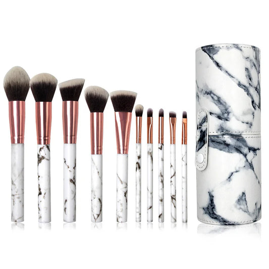 10 PCS Marble Pattern Makeup Brushes with Cylinder Tube Storage