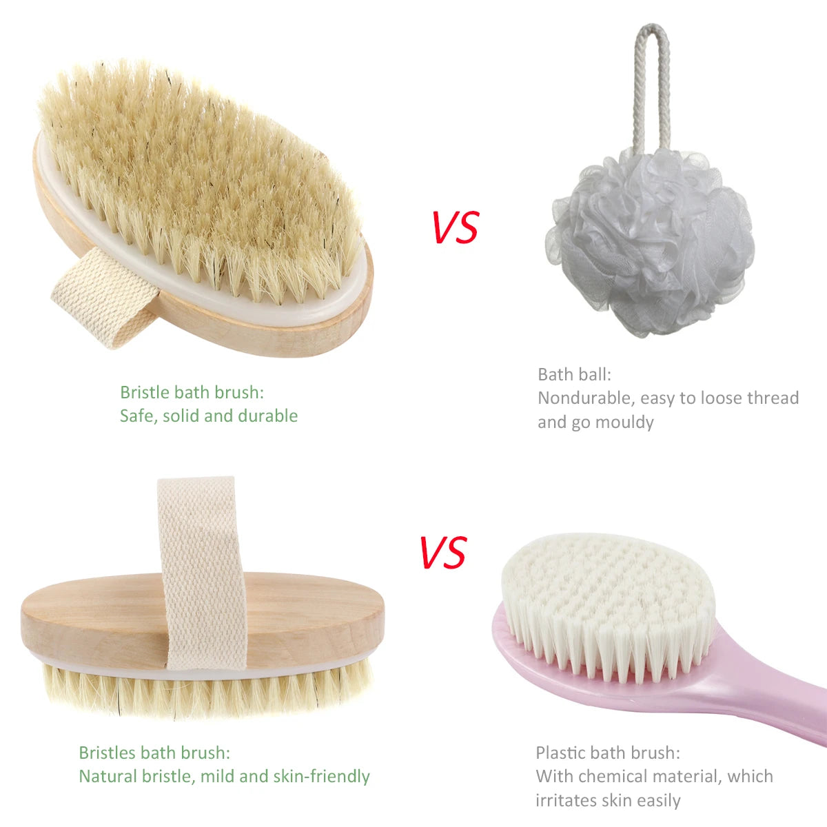 Soft Natural Bristle Dry Skin Body Brush