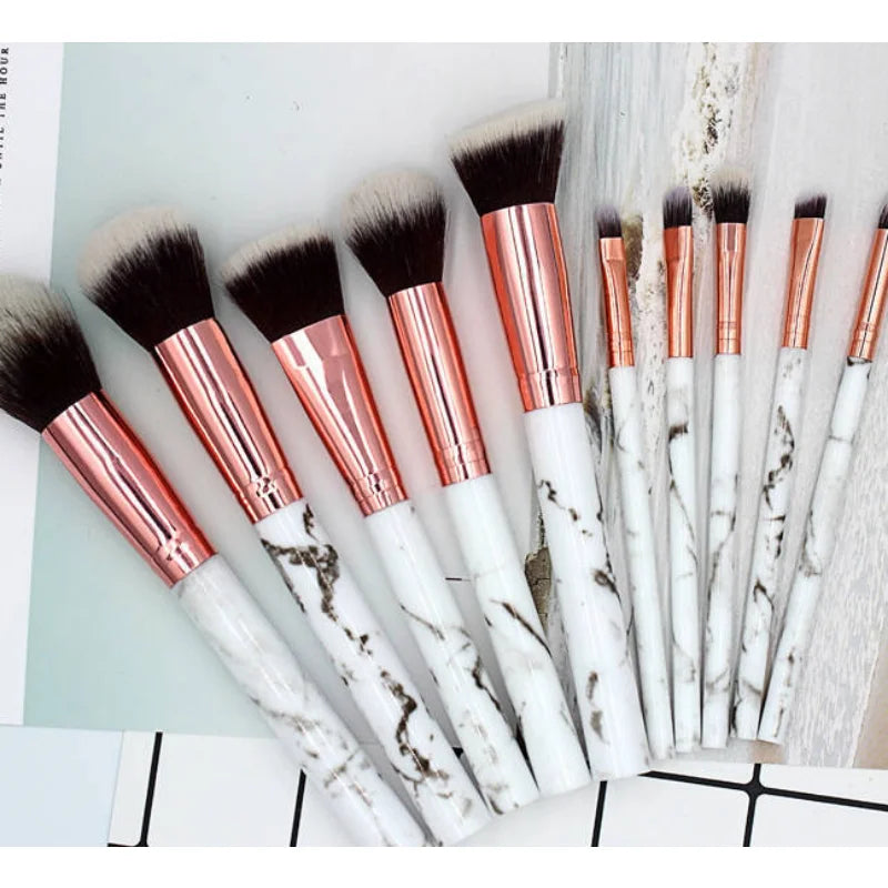 10 PCS Marble Pattern Makeup Brushes with Cylinder Tube Storage